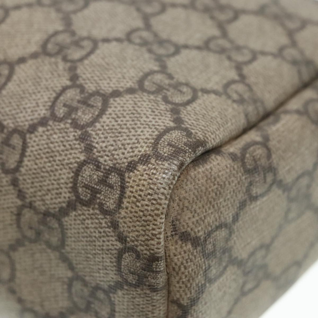 GUCCI GG Supreme Clutch Bag PVC Leather Beige Silver 101633 90613