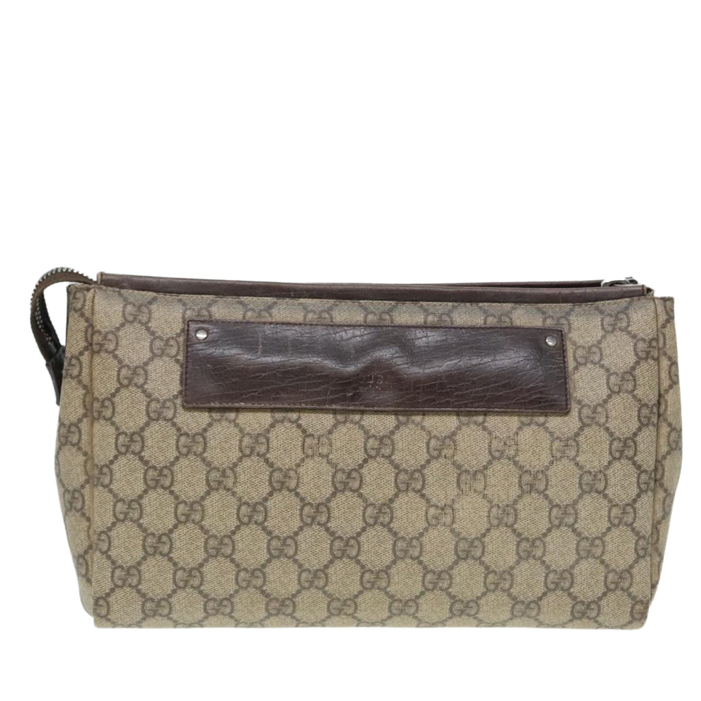 GUCCI GG Supreme Clutch Bag PVC Leather Beige Silver 101633 90613