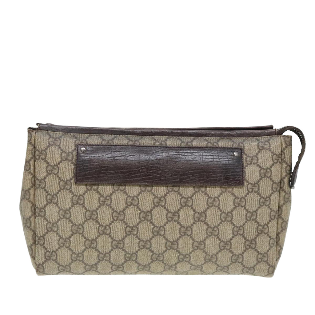 GUCCI GG Supreme Clutch Bag PVC Leather Beige Silver 101633 90613