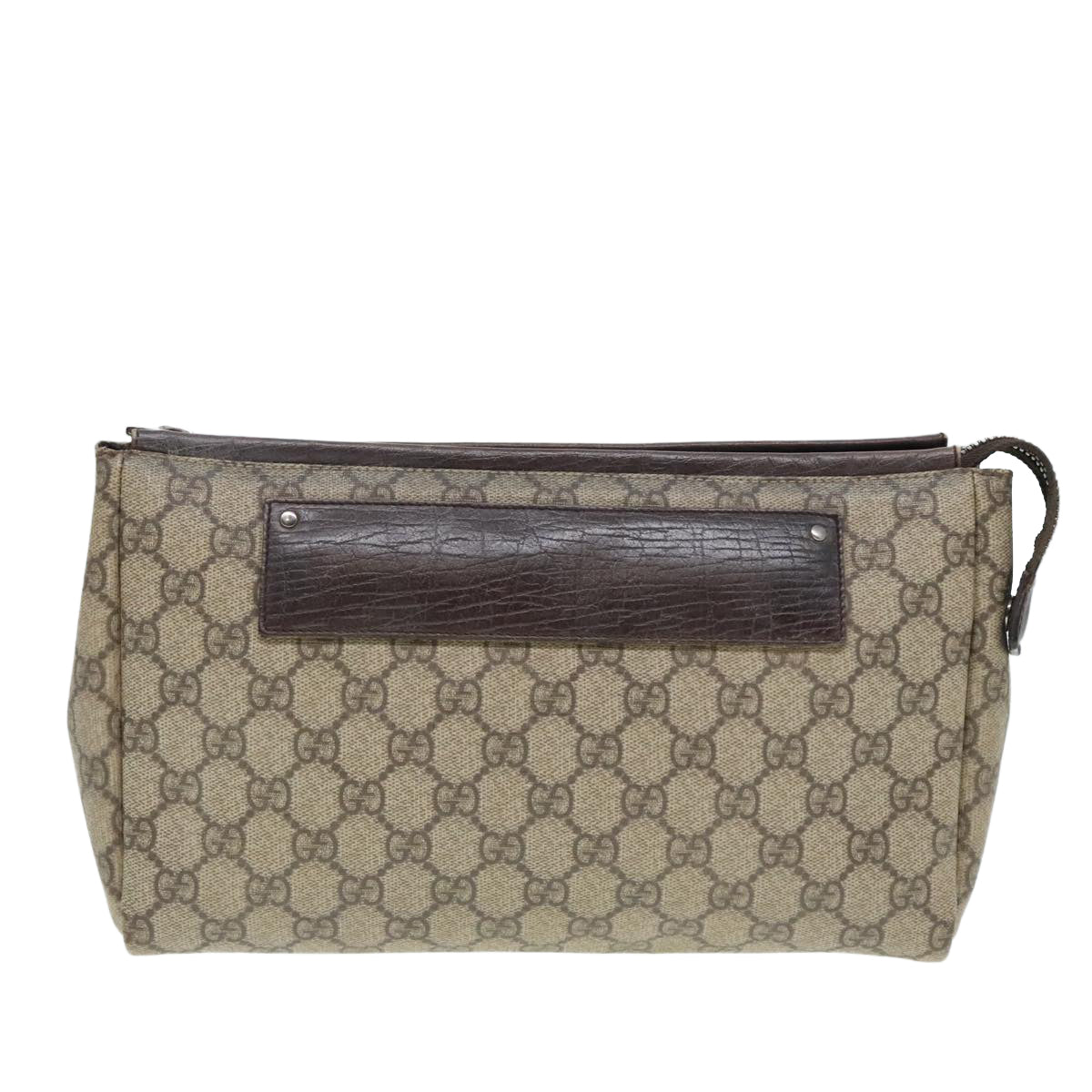 GUCCI GG Supreme Clutch Bag PVC Leather Beige Silver 101633 90613