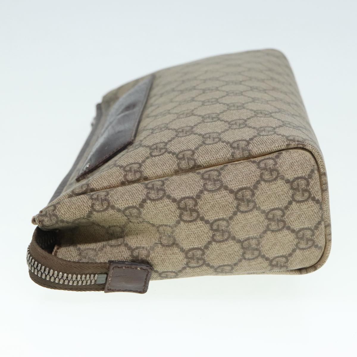 GUCCI GG Supreme Clutch Bag PVC Leather Beige Silver 101633 90613