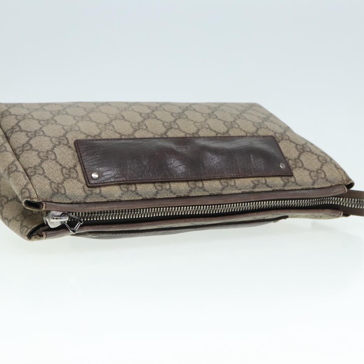 GUCCI GG Supreme Clutch Bag PVC Leather Beige Silver 101633 90613