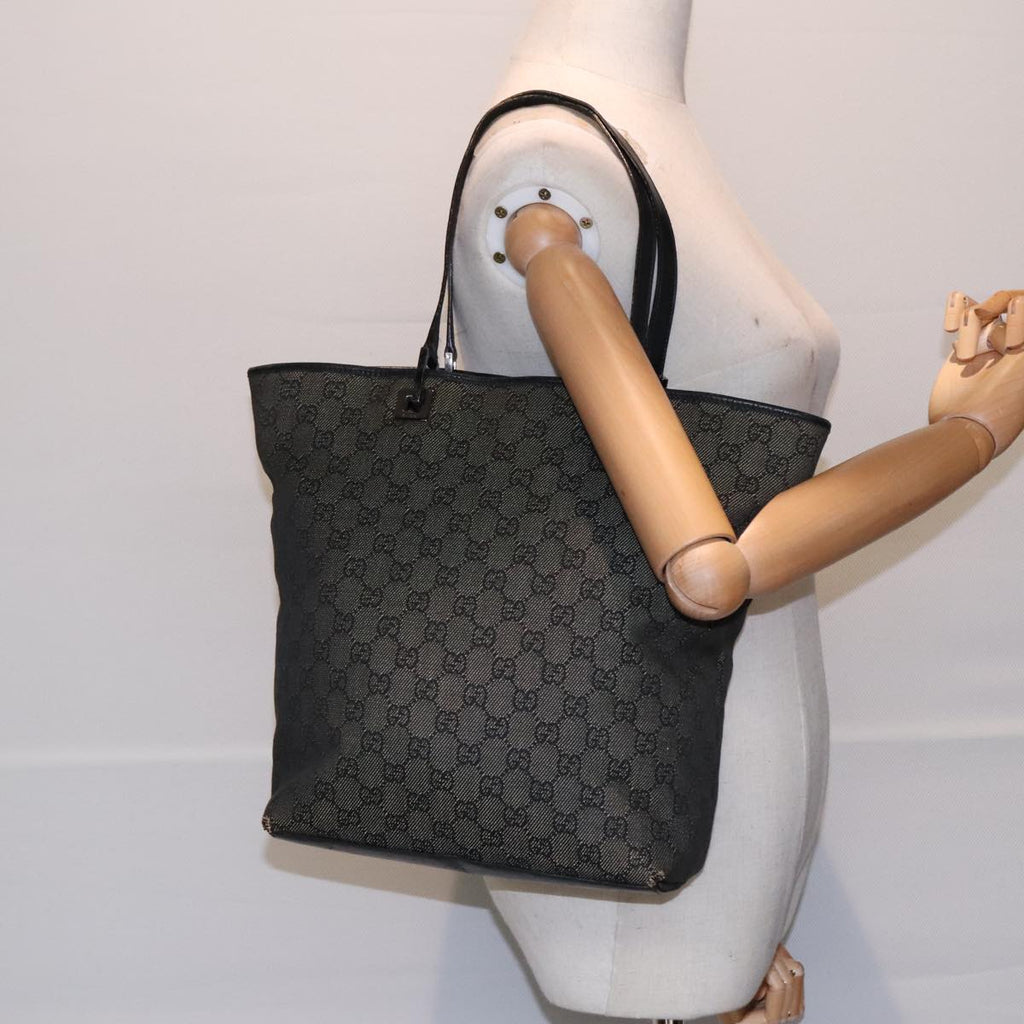 GUCCI GG Canvas Tote Bag Black Silver 31243 90627