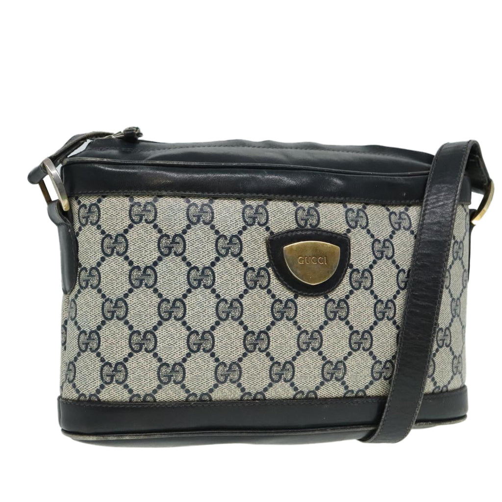 GUCCI GG Supreme Shoulder Bag PVC Leather Navy Gold 90635