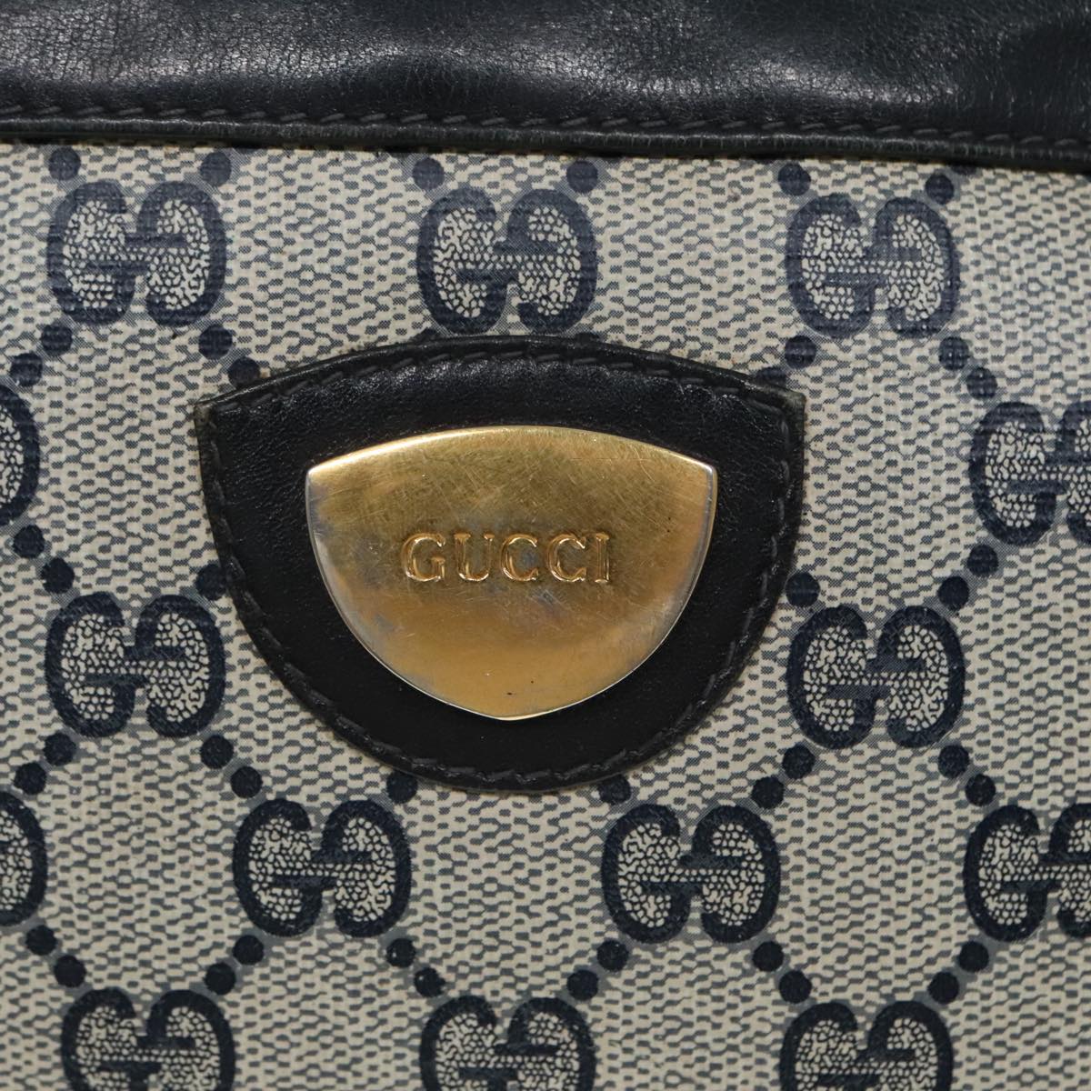 GUCCI GG Supreme Shoulder Bag PVC Leather Navy Gold 90635