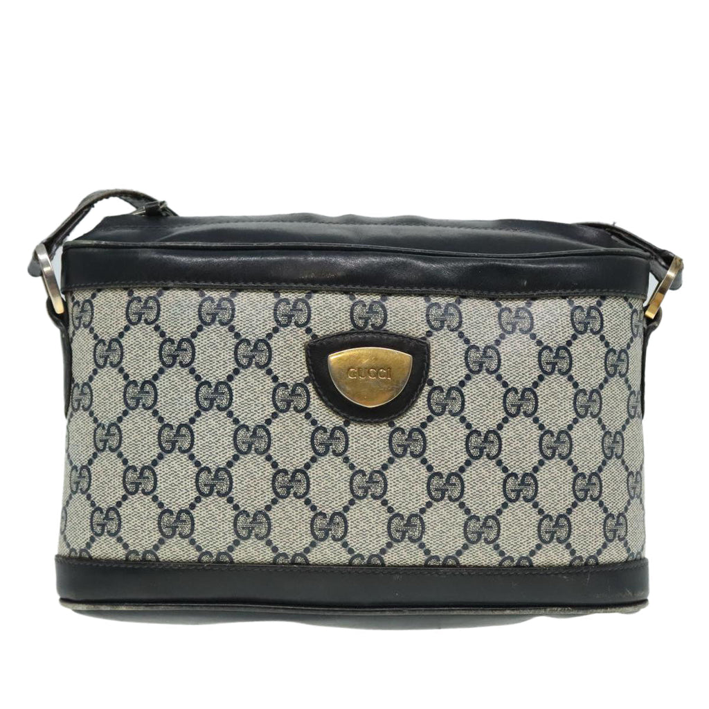 GUCCI GG Supreme Shoulder Bag PVC Leather Navy Gold 90635