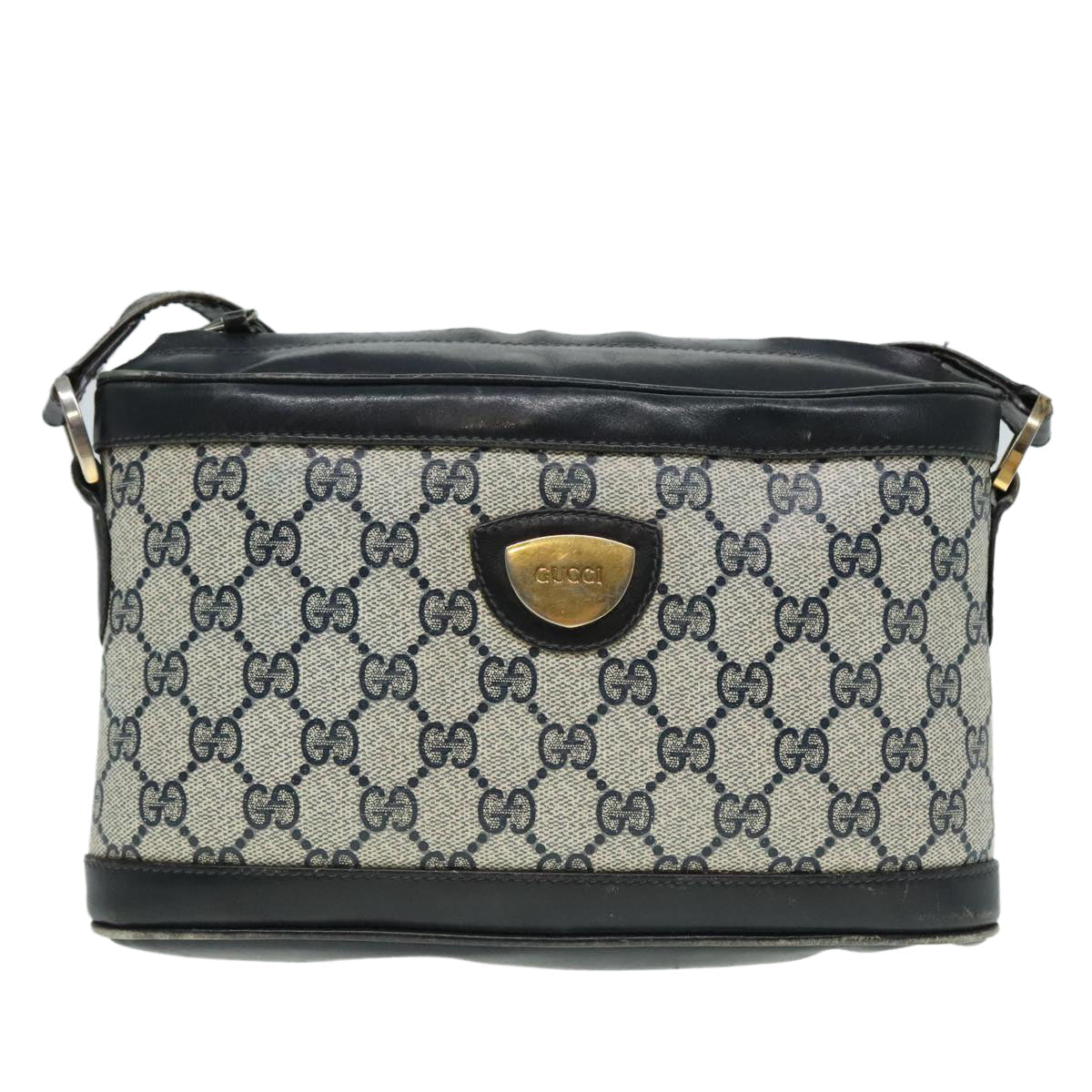 GUCCI GG Supreme Shoulder Bag PVC Leather Navy Gold 90635