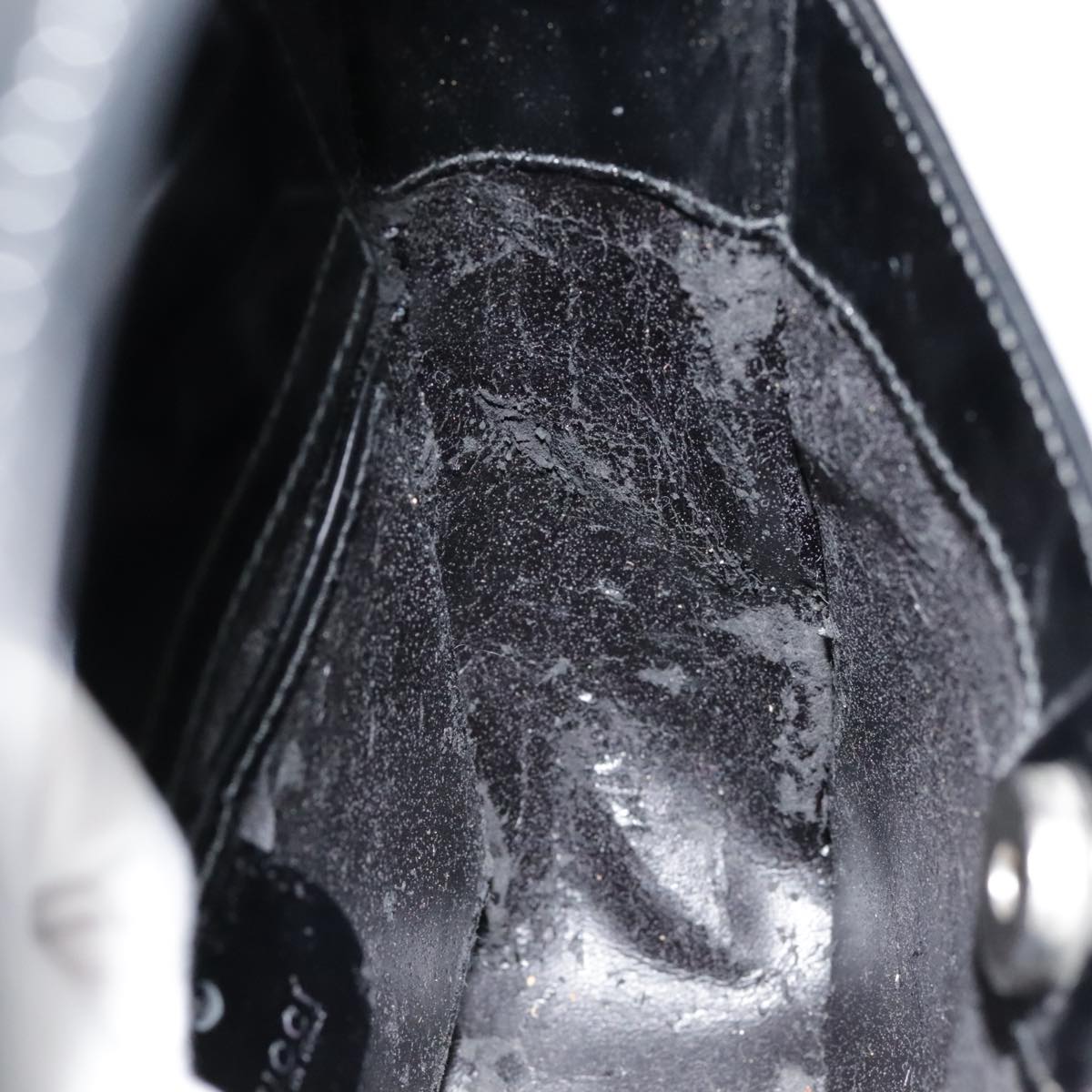 GUCCI Hand Bag Patent Leather Black Silver 007 2046 0249 90643
