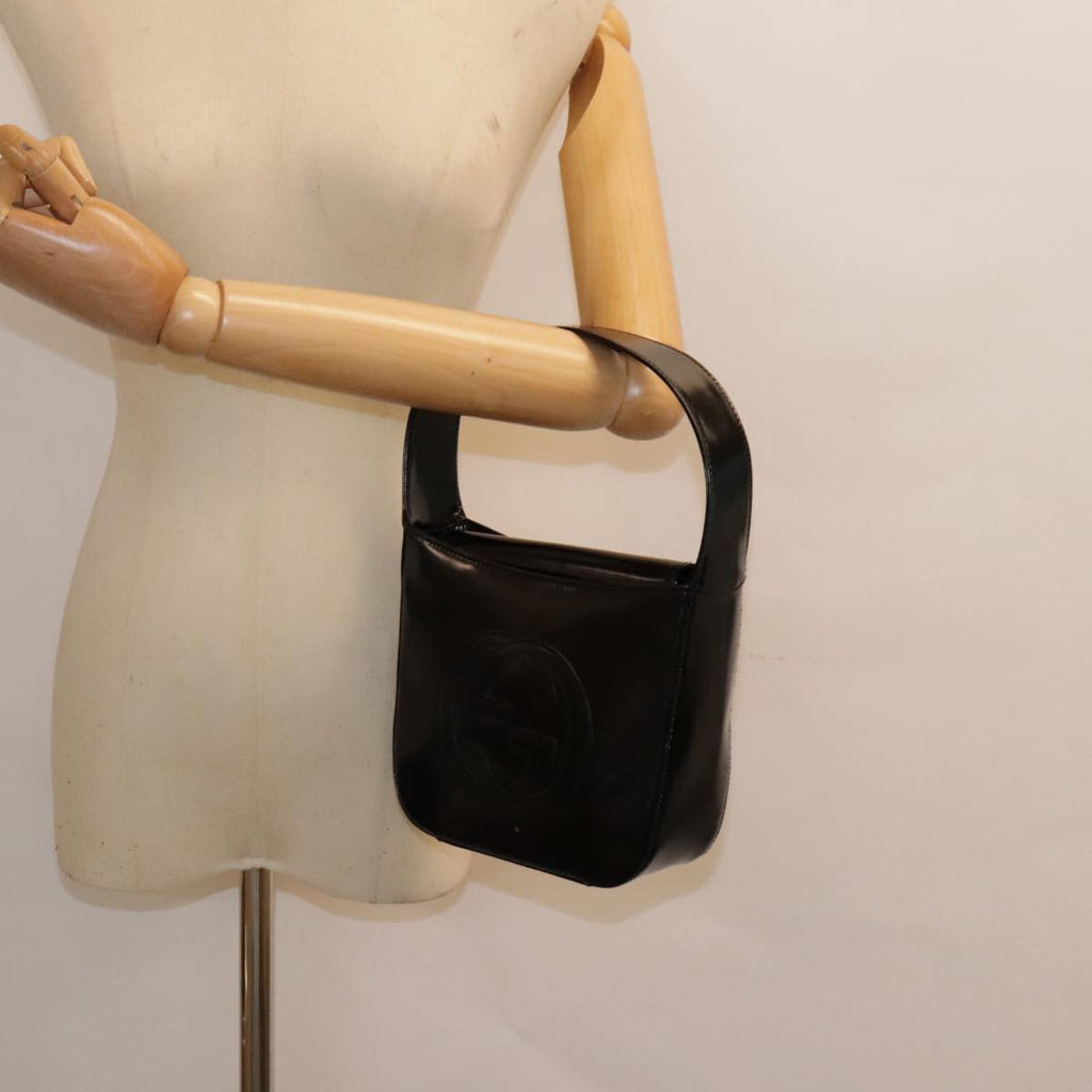 GUCCI Hand Bag Patent Leather Black Silver 007 2046 0249 90643