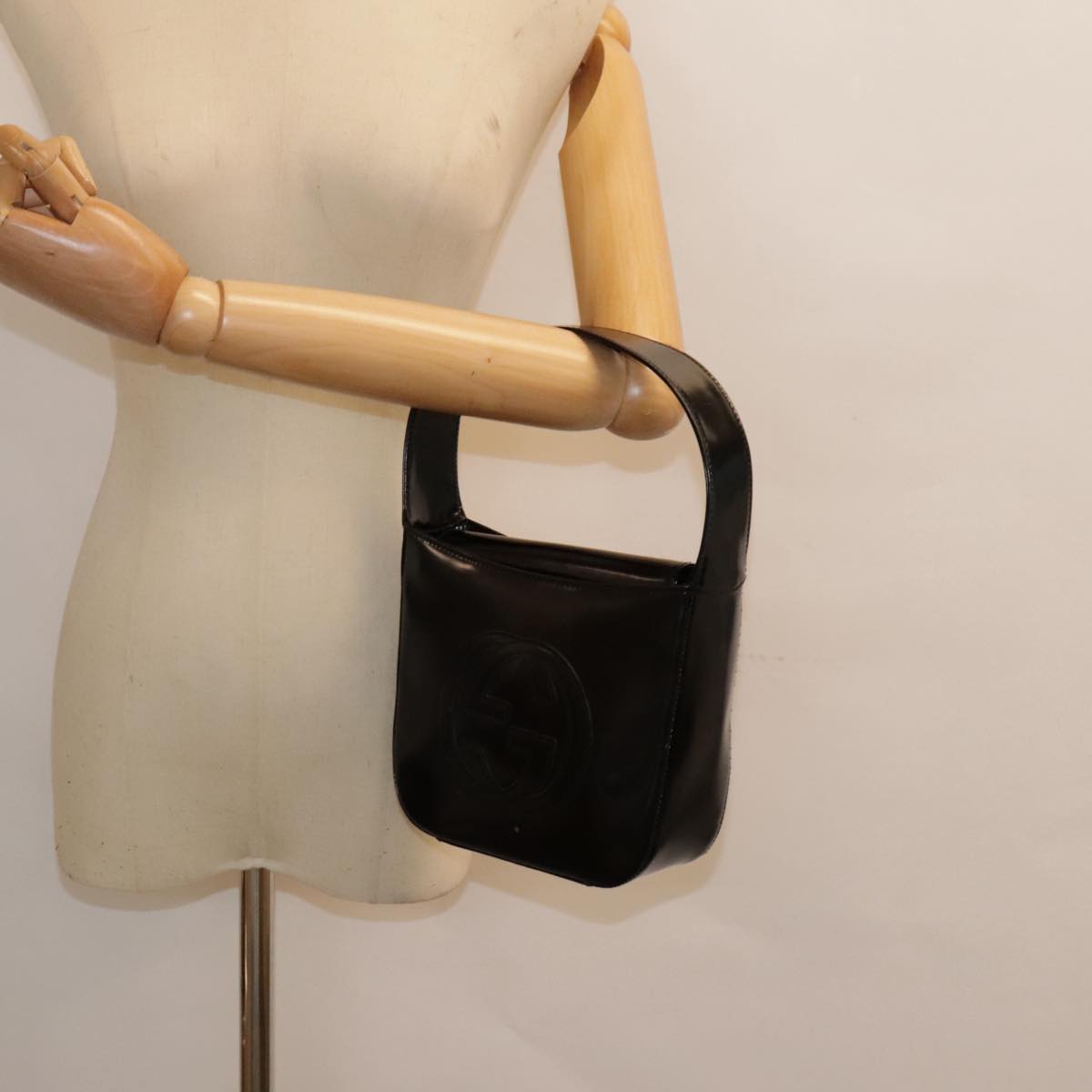 GUCCI Hand Bag Patent Leather Black Silver 007 2046 0249 90643