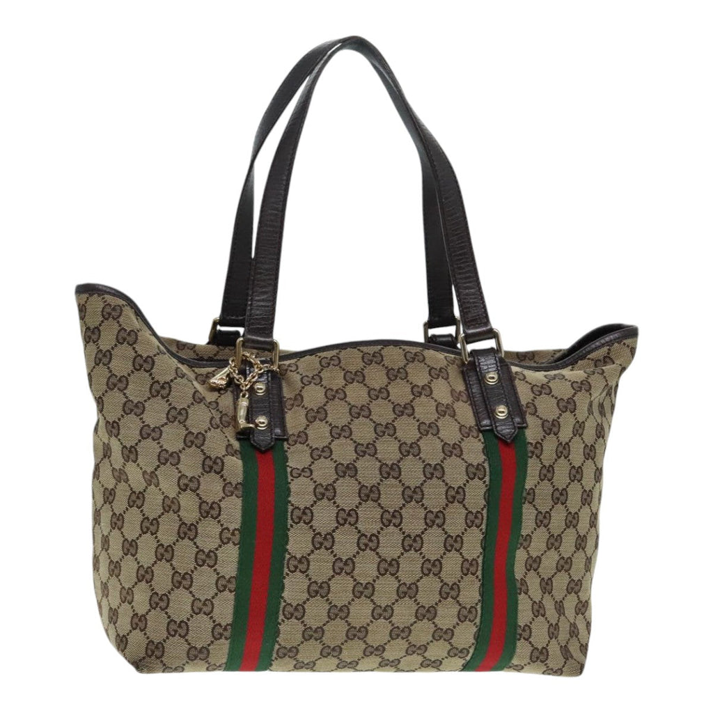 GUCCI GG Canvas Web Sherry Line Tote Bag Beige Gold 139260 90669