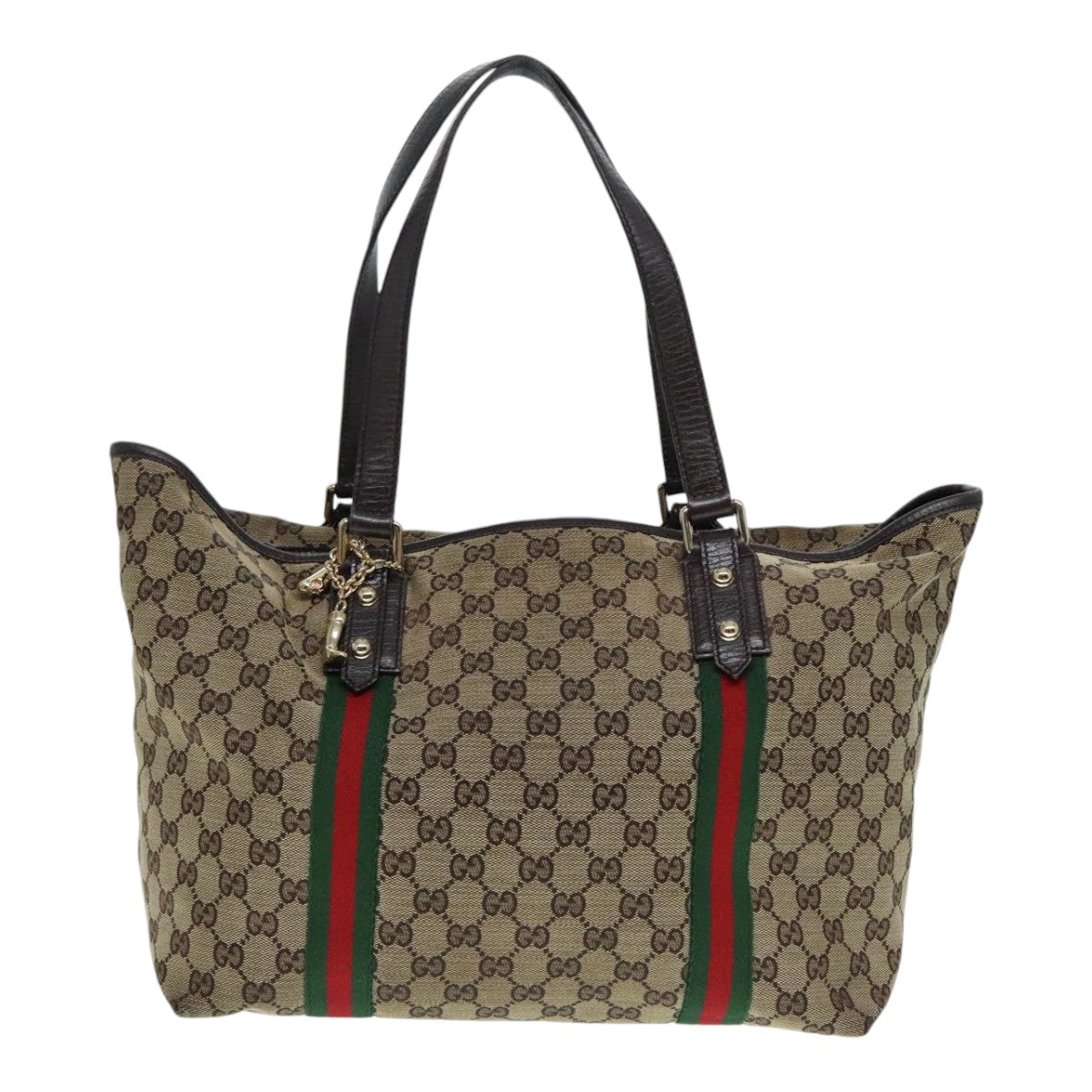 GUCCI GG Canvas Web Sherry Line Tote Bag Beige Gold 139260 90669