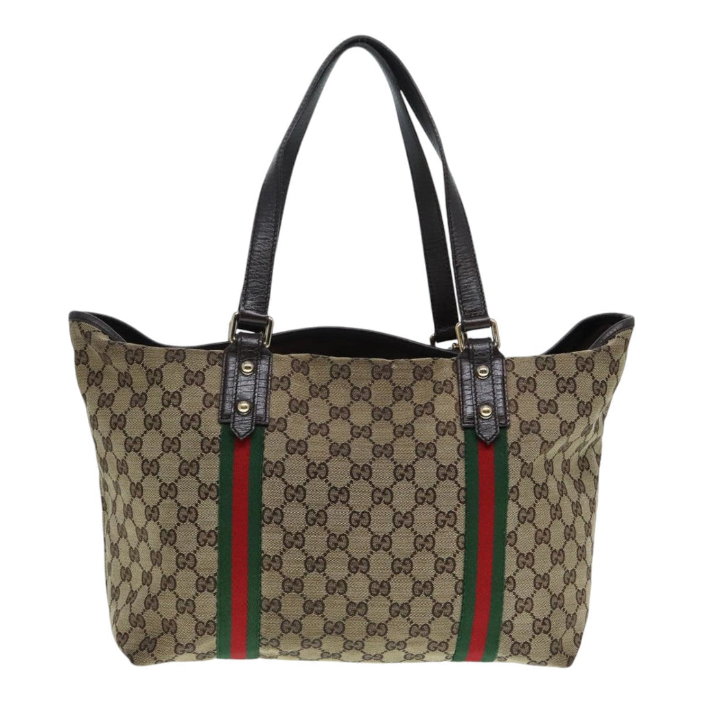GUCCI GG Canvas Web Sherry Line Tote Bag Beige Gold 139260 90669