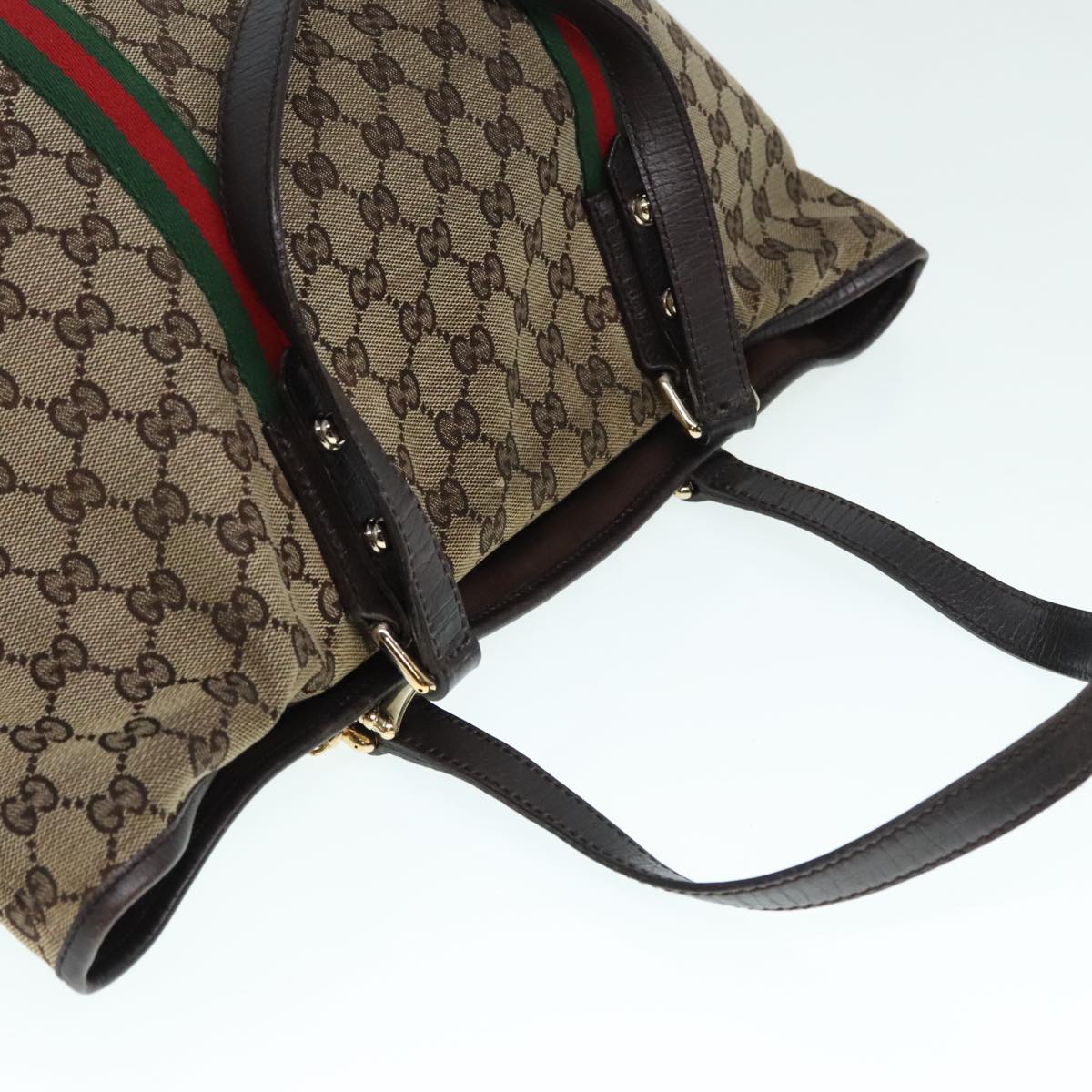 GUCCI GG Canvas Web Sherry Line Tote Bag Beige Gold 139260 90669