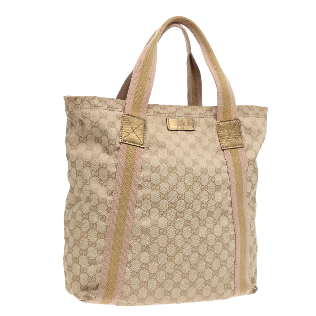 GUCCI GG Canvas Sherry Line Tote Bag Beige Pink 189669 90670