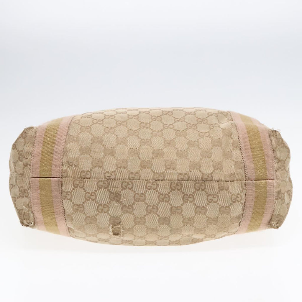 GUCCI GG Canvas Sherry Line Tote Bag Beige Pink 189669 90670