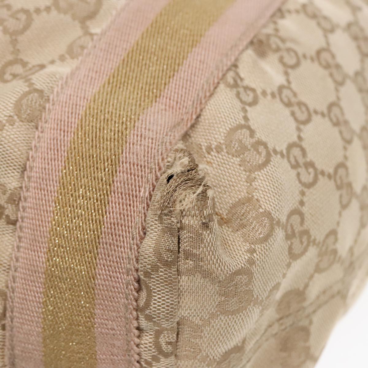GUCCI GG Canvas Sherry Line Tote Bag Beige Pink 189669 90670