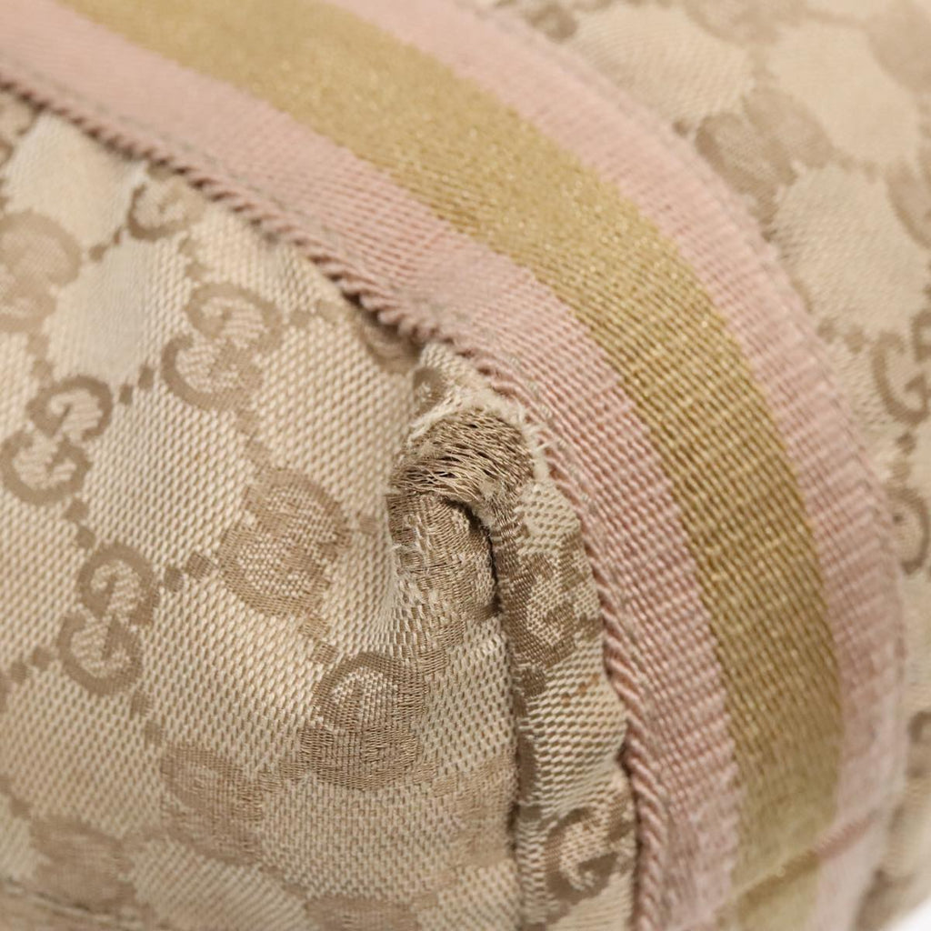 GUCCI GG Canvas Sherry Line Tote Bag Beige Pink 189669 90670
