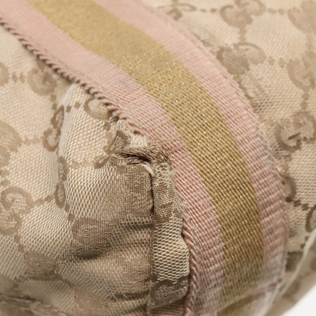 GUCCI GG Canvas Sherry Line Tote Bag Beige Pink 189669 90670