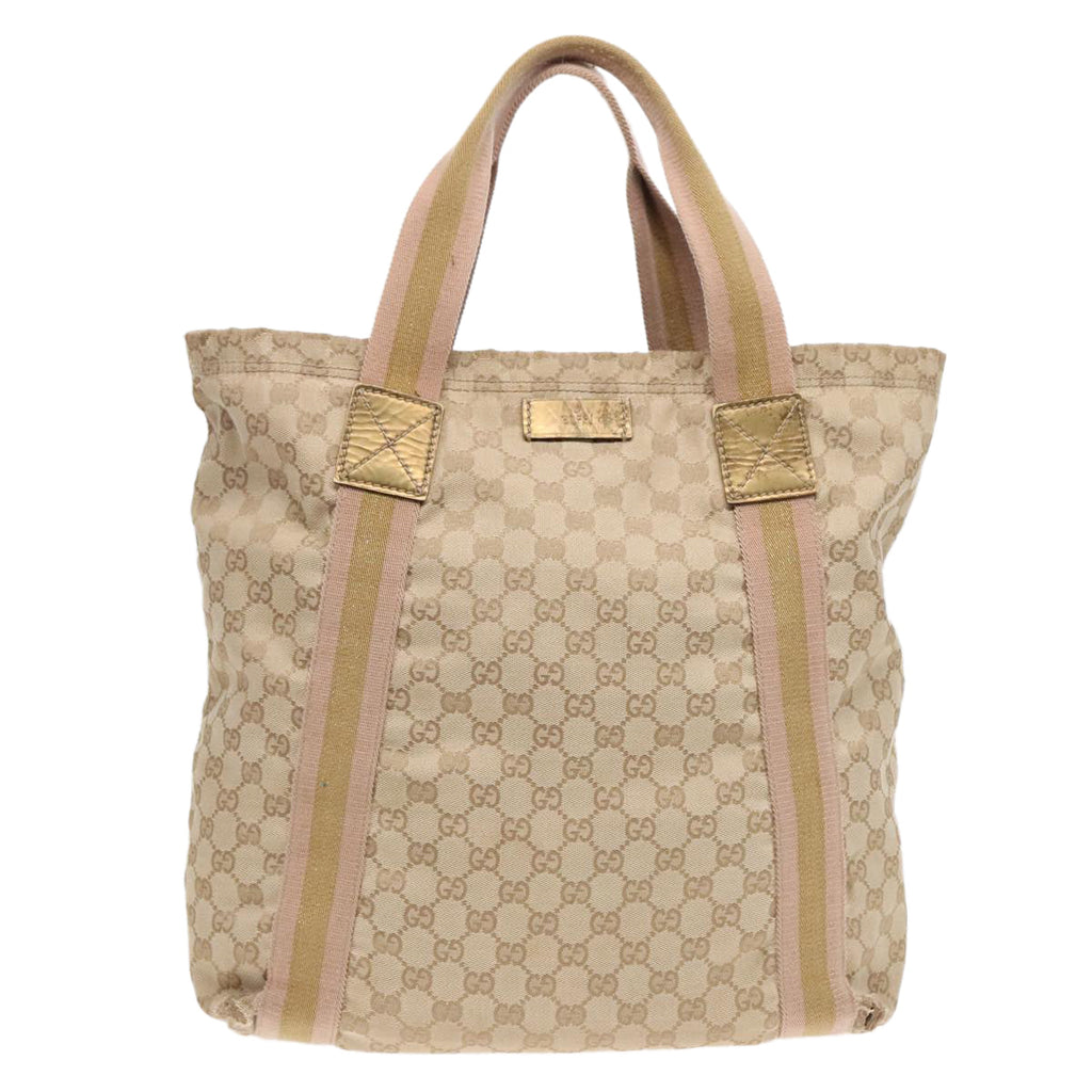 GUCCI GG Canvas Sherry Line Tote Bag Beige Pink 189669 90670