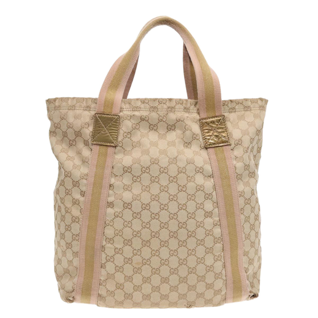 GUCCI GG Canvas Sherry Line Tote Bag Beige Pink 189669 90670