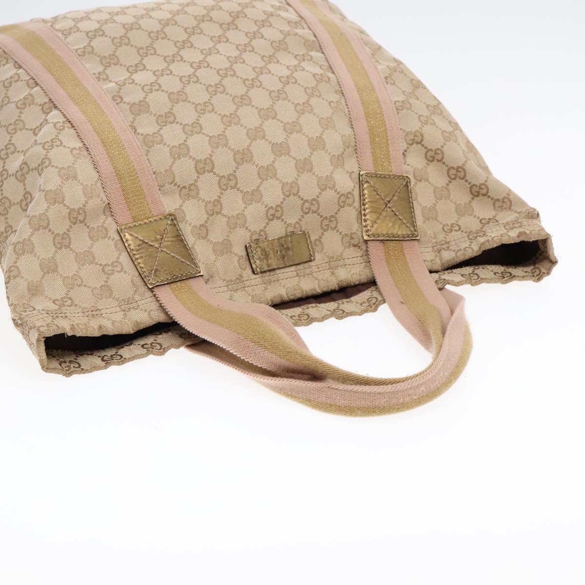 GUCCI GG Canvas Sherry Line Tote Bag Beige Pink 189669 90670
