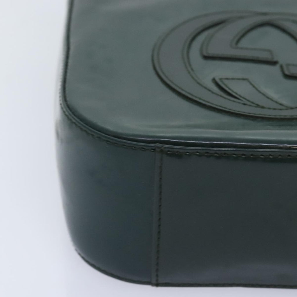 GUCCI Hand Bag Patent Leather Green Silver 90679