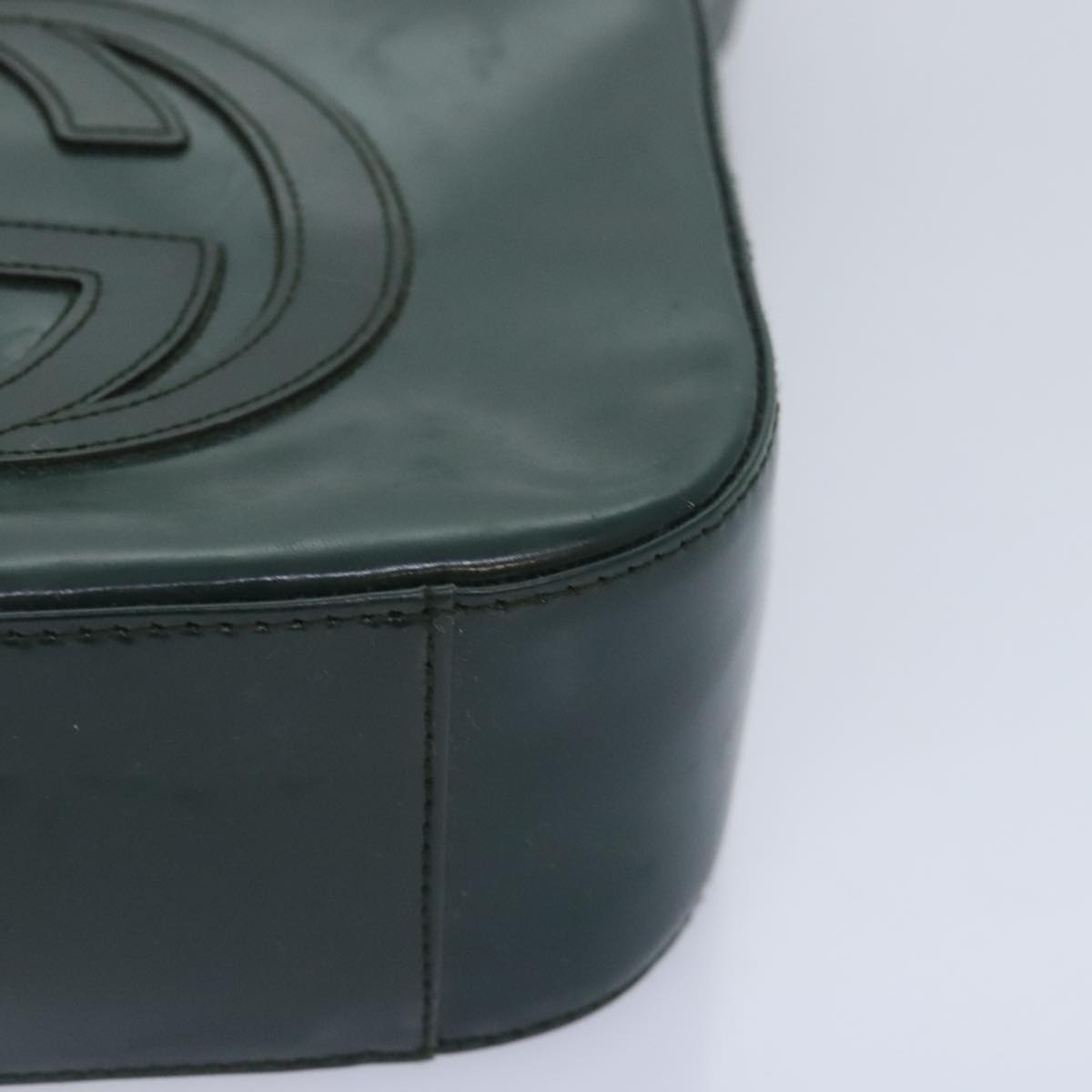GUCCI Hand Bag Patent Leather Green Silver 90679