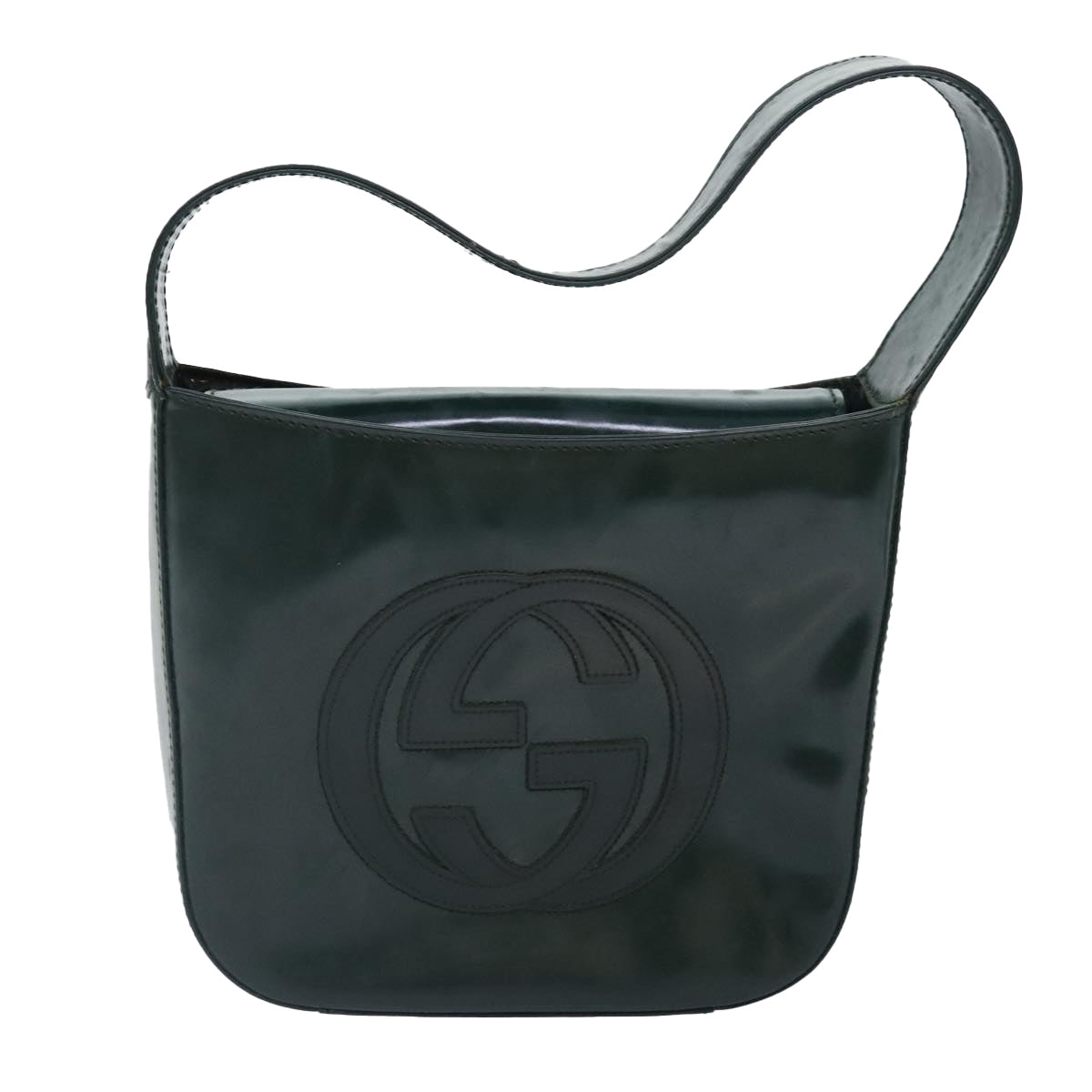 GUCCI Hand Bag Patent Leather Green Silver 90679