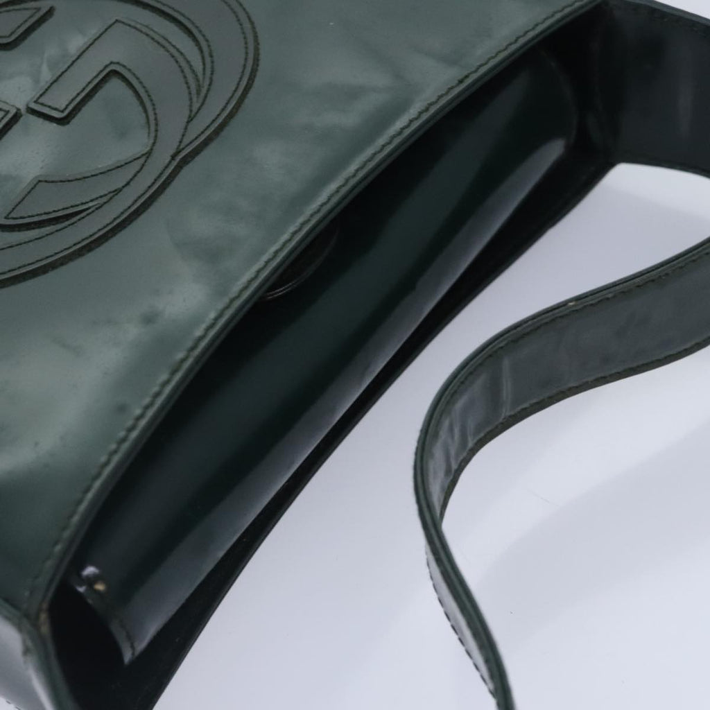 GUCCI Hand Bag Patent Leather Green Silver 90679