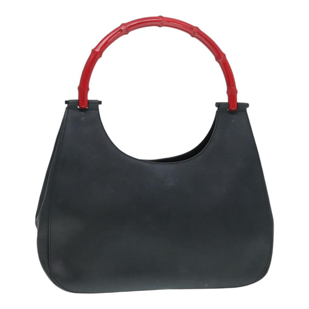 GUCCI Bamboo Hand Bag Leather Black Red Silver 001.3739 3444 90680
