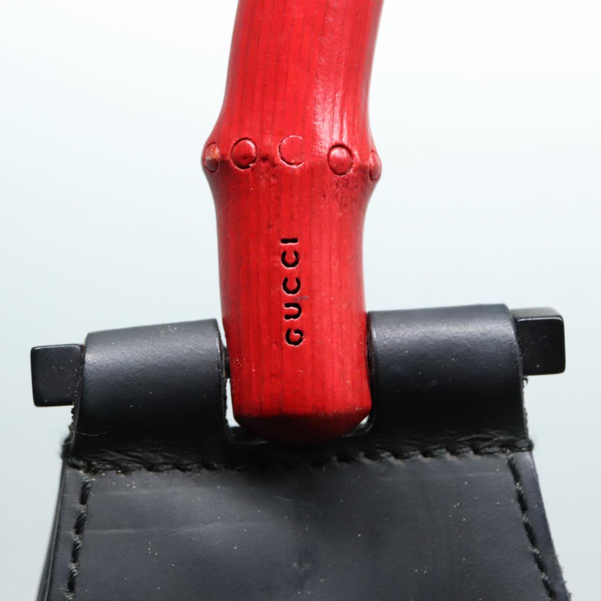 GUCCI Bamboo Hand Bag Leather Black Red Silver 001.3739 3444 90680