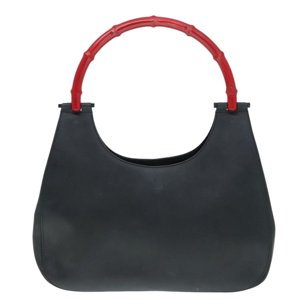 GUCCI Bamboo Hand Bag Leather Black Red Silver 001.3739 3444 90680