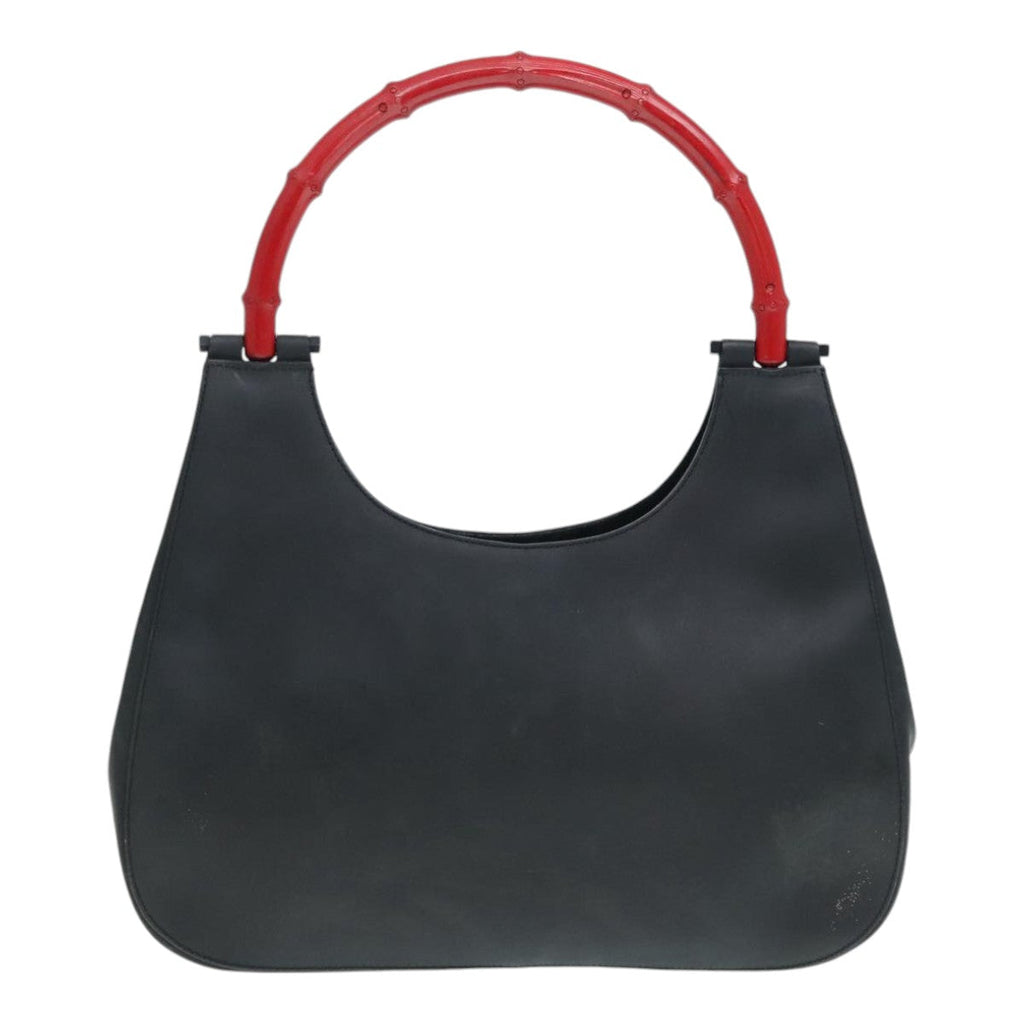 GUCCI Bamboo Hand Bag Leather Black Red Silver 001.3739 3444 90680