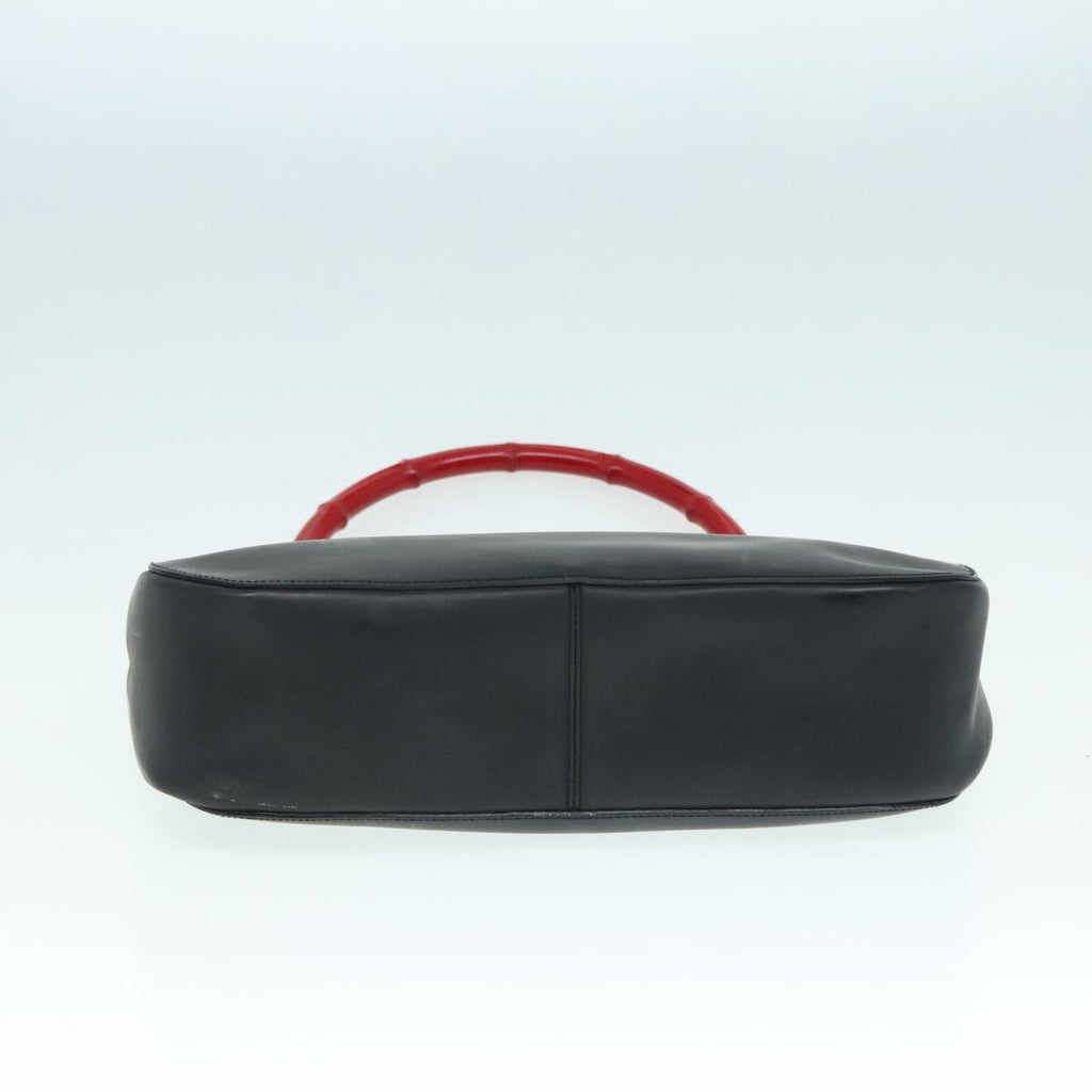 GUCCI Bamboo Hand Bag Leather Black Red Silver 001.3739 3444 90680
