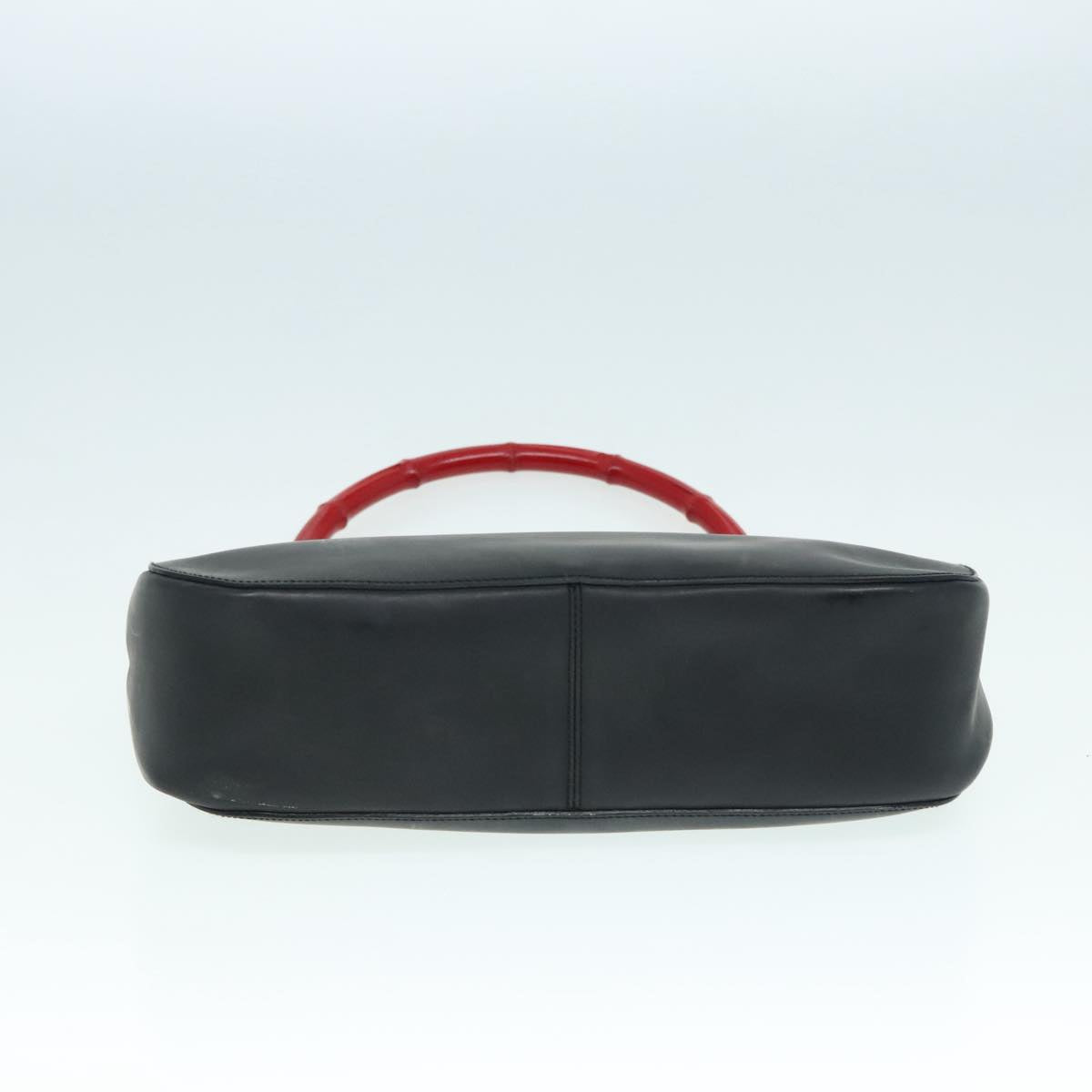 GUCCI Bamboo Hand Bag Leather Black Red Silver 001.3739 3444 90680