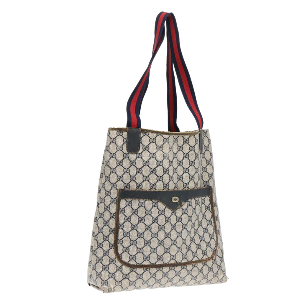 GUCCI GG Supreme Sherry Line Tote Bag PVC Leather Navy 40.02.003 90681