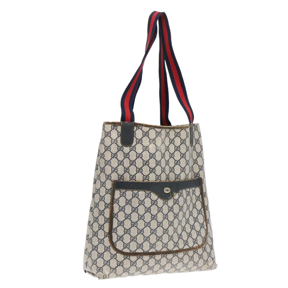 GUCCI GG Supreme Sherry Line Tote Bag PVC Leather Navy 40.02.003 90681