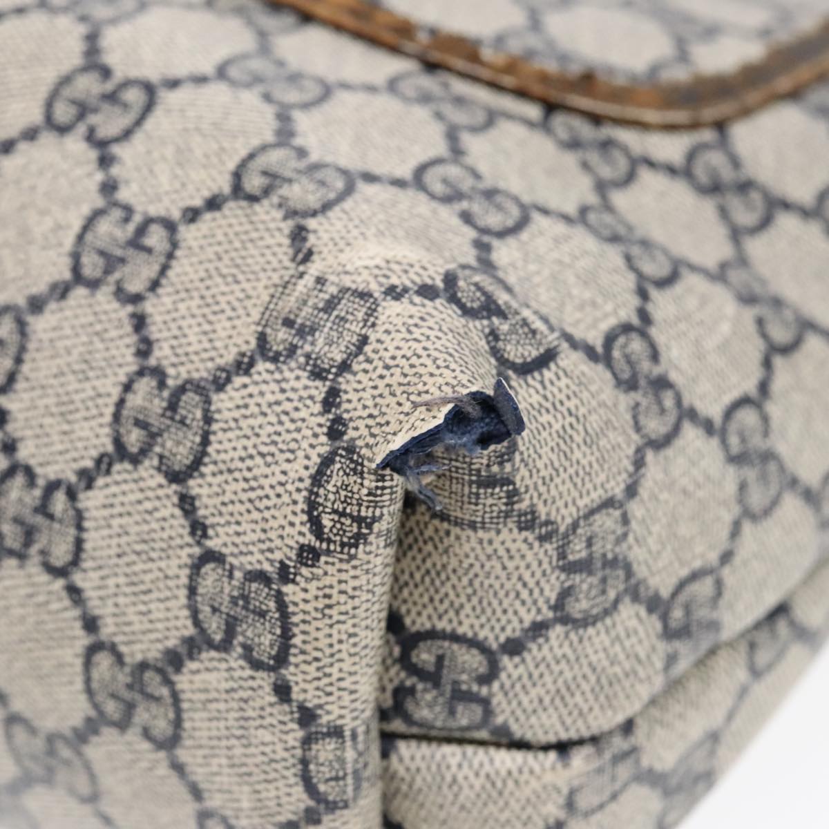 GUCCI GG Supreme Sherry Line Tote Bag PVC Leather Navy 40.02.003 90681