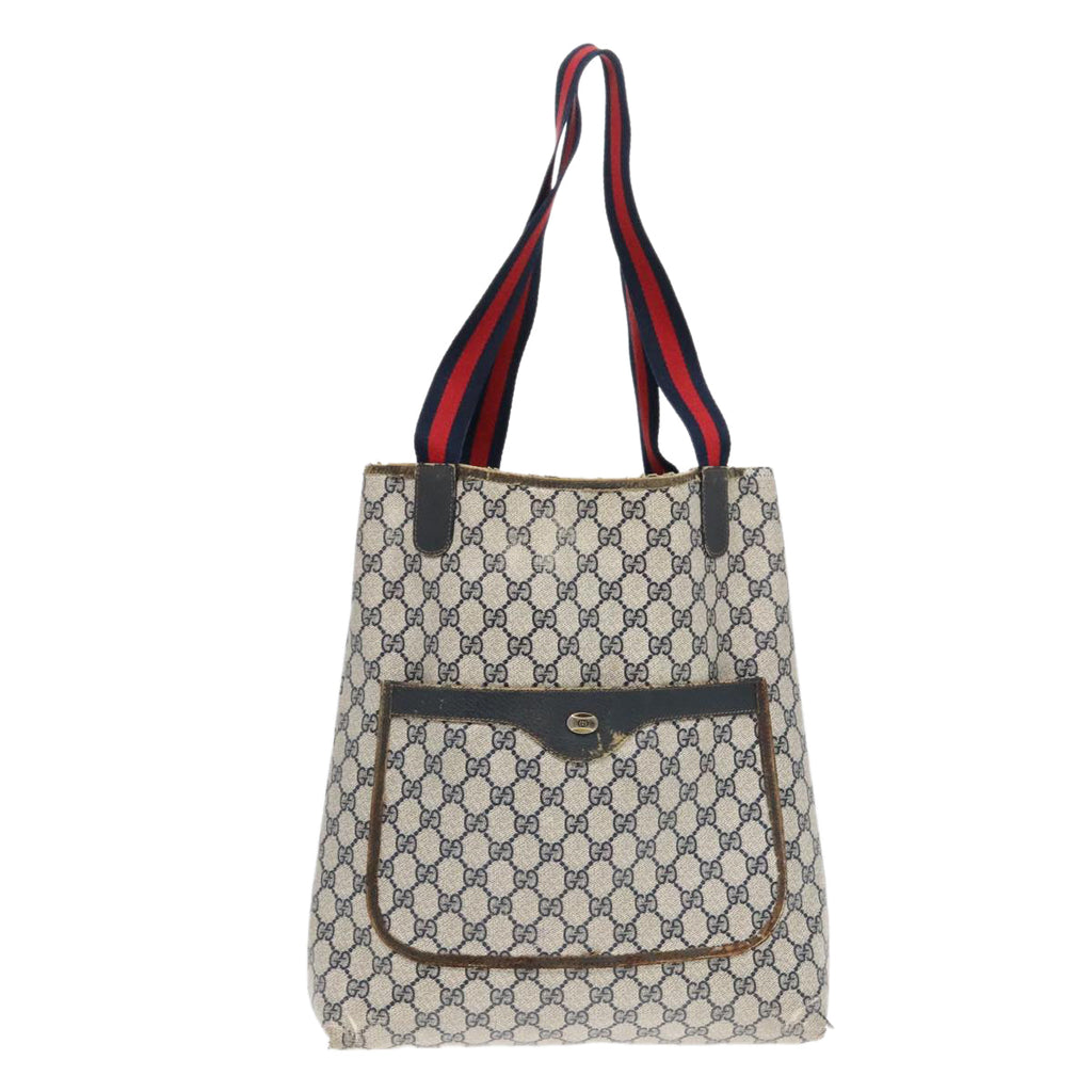GUCCI GG Supreme Sherry Line Tote Bag PVC Leather Navy 40.02.003 90681