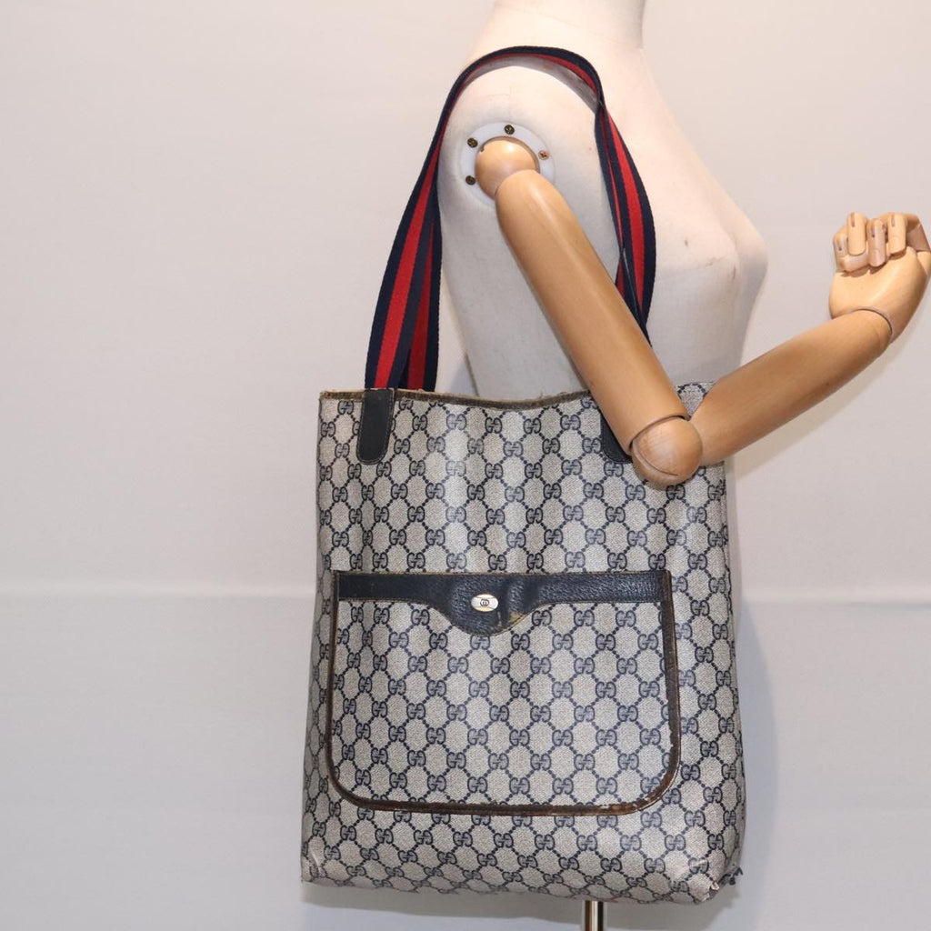 GUCCI GG Supreme Sherry Line Tote Bag PVC Leather Navy 40.02.003 90681