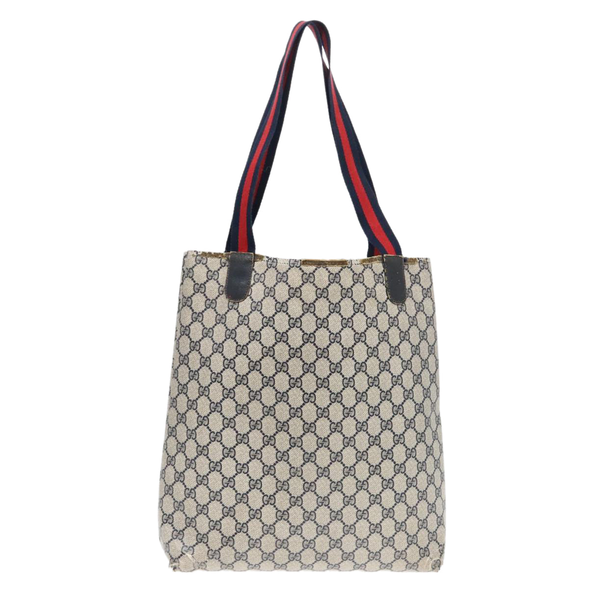GUCCI GG Supreme Sherry Line Tote Bag PVC Leather Navy 40.02.003 90681