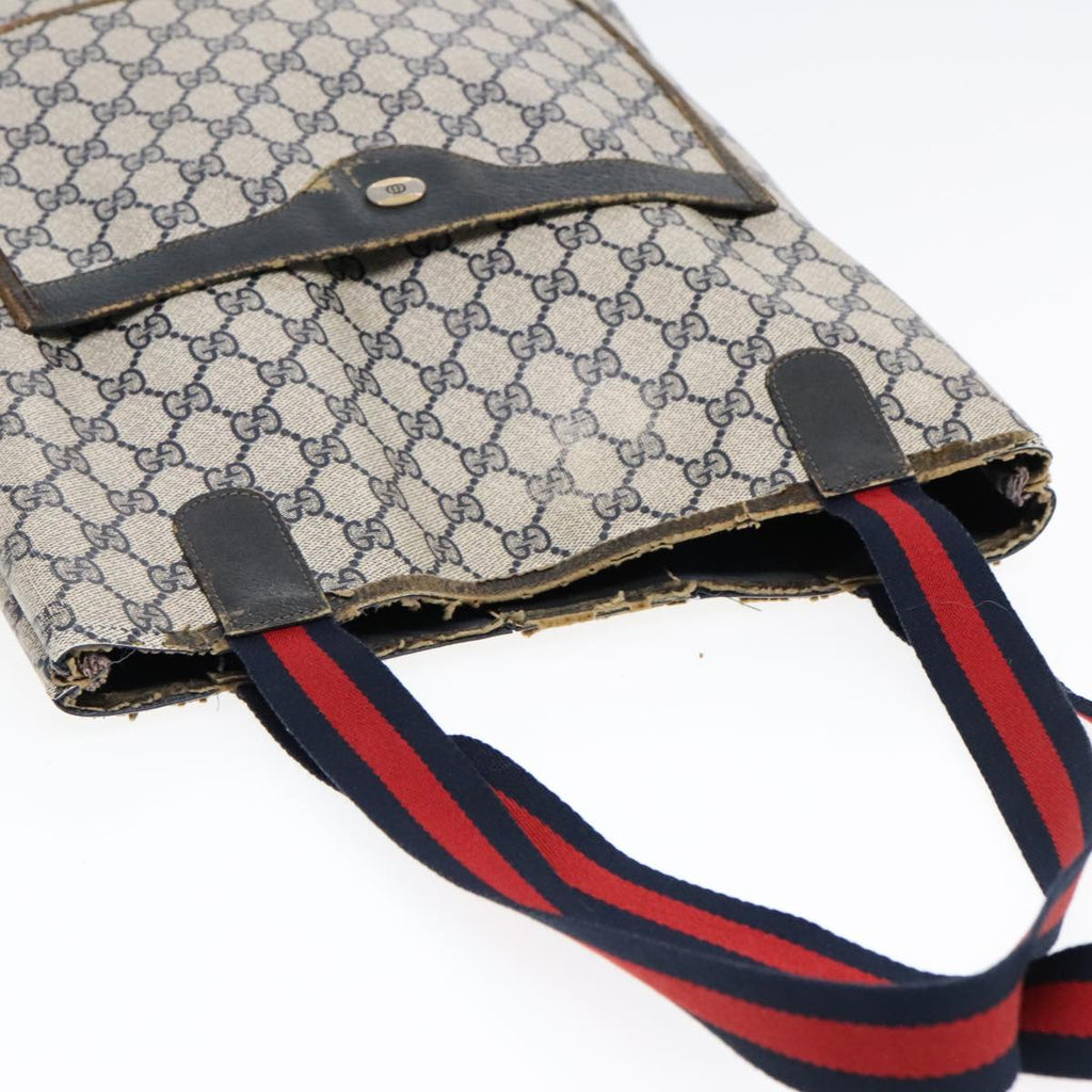 GUCCI GG Supreme Sherry Line Tote Bag PVC Leather Navy 40.02.003 90681