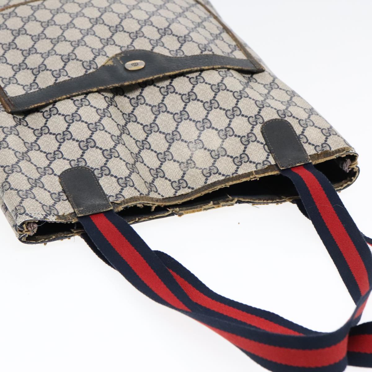 GUCCI GG Supreme Sherry Line Tote Bag PVC Leather Navy 40.02.003 90681