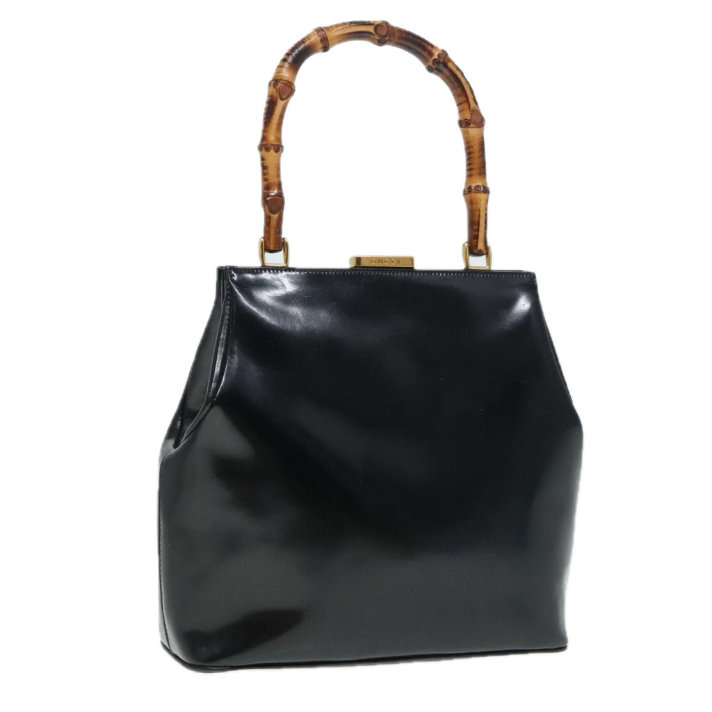GUCCI Bamboo Hand Bag Leather Black Gold 000 781 0295 90684