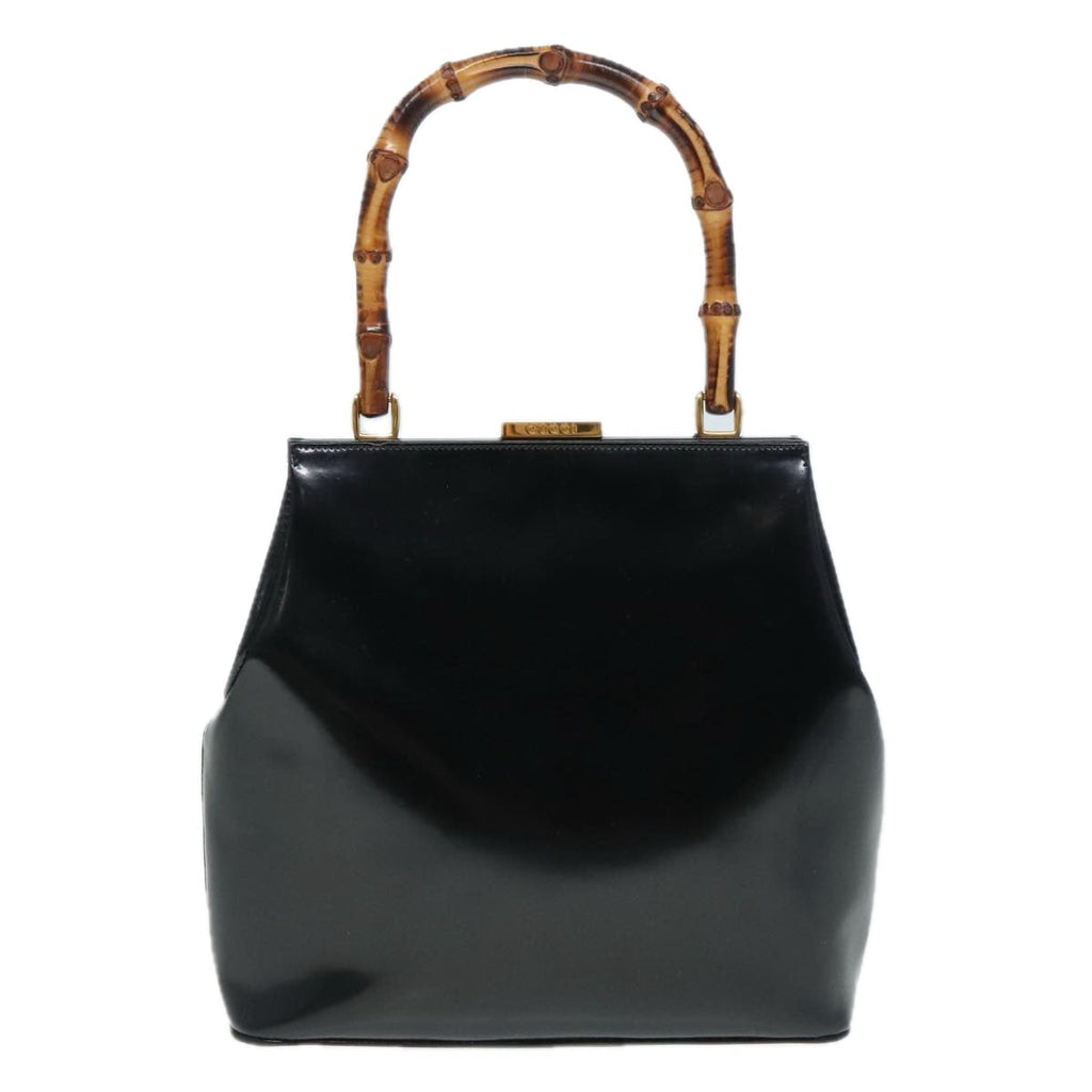 GUCCI Bamboo Hand Bag Leather Black Gold 000 781 0295 90684