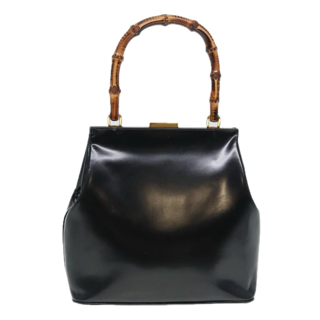 GUCCI Bamboo Hand Bag Leather Black Gold 000 781 0295 90684