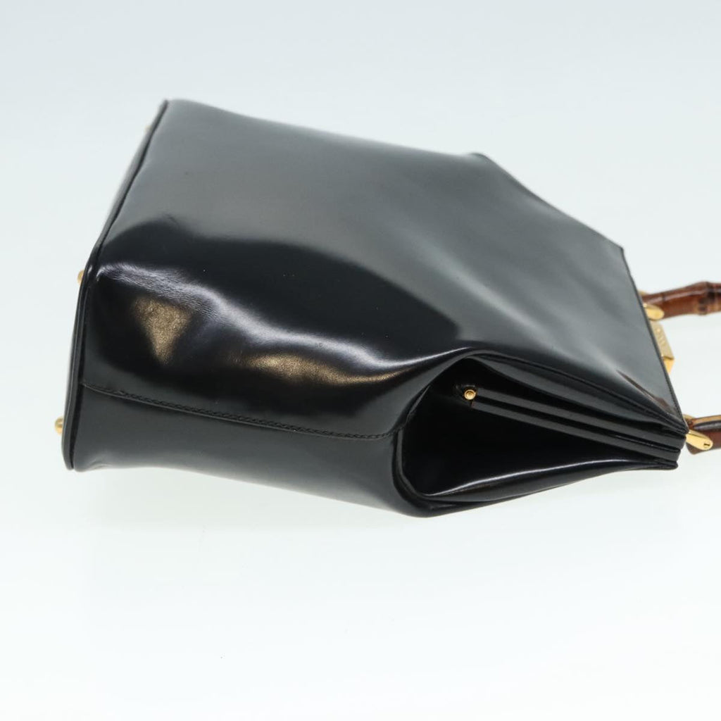 GUCCI Bamboo Hand Bag Leather Black Gold 000 781 0295 90684