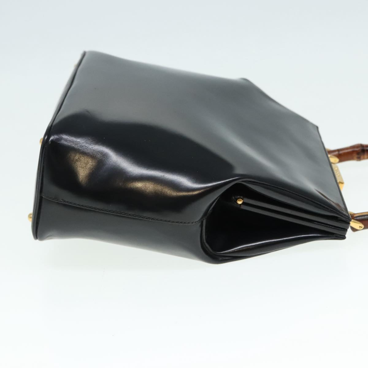 GUCCI Bamboo Hand Bag Leather Black Gold 000 781 0295 90684