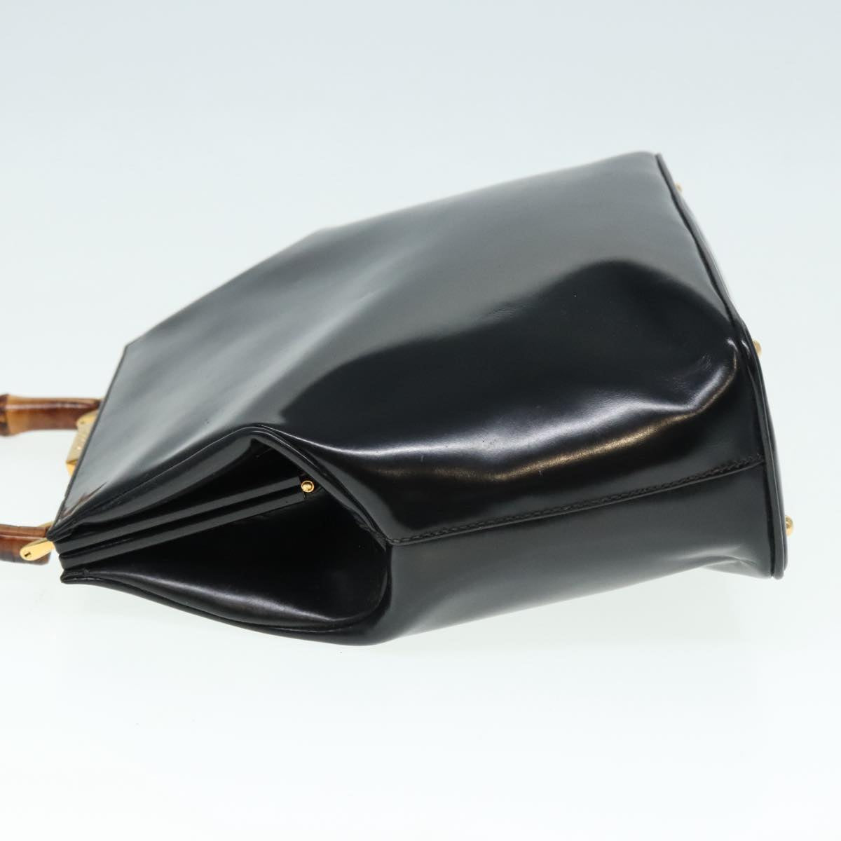 GUCCI Bamboo Hand Bag Leather Black Gold 000 781 0295 90684